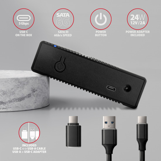 Axagon EE35-GTR USB-C 5Gbps - SATA 6G, 3.5 RIBBED box BLACK - USB Typ C HDD enclosure 3.5" Axagon EE35-GTR USB-C 5Gbps - SATA 6G, 3.5 RIBBED box BLACK - USB Typ C HDD enclosure 3.5"