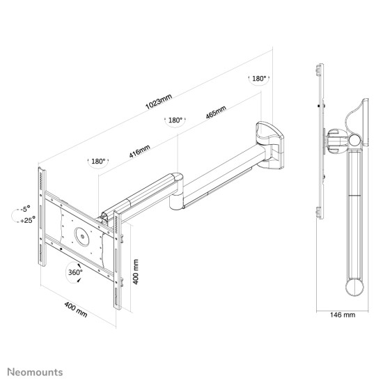 Neomounts FPMA-HAW050 Medical TV mount wall 10-40" - full motion Neomounts FPMA-HAW050 Medical TV mount wall 10-40" - full motion