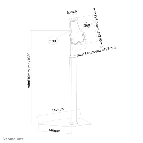 Neomounts TABLET-S200SILVER Tablet floor stand 7.9-10.5" - lockable - universal Neomounts TABLET-S200SILVER Tablet floor stand 7.9-10.5" - lockable - universal