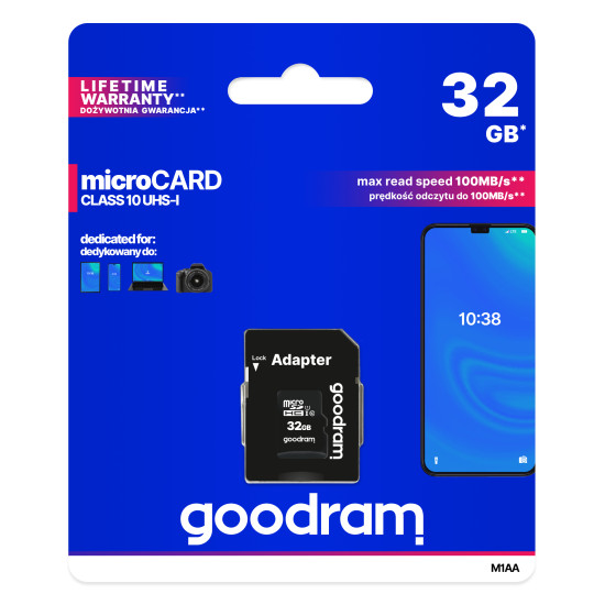 Goodram M1AA 32 GB MicroSDHC UHS-I Class 10 Goodram M1AA 32 GB MicroSDHC UHS-I Class 10