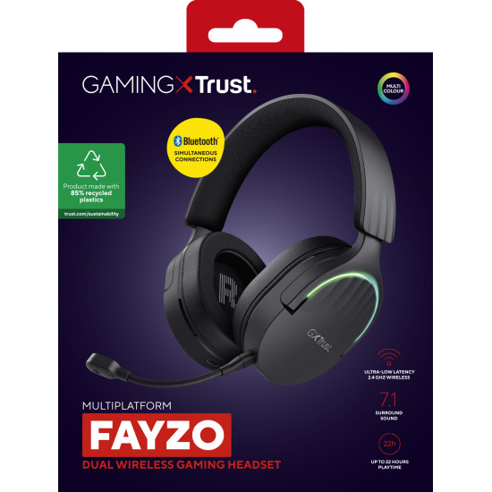 Trust GXT 491 Fayzo Headset Wired & Wireless Head-band Gaming USB Type-C Bluetooth Black Trust GXT 491 Fayzo Headset Wired & Wireless Head-band Gaming USB Type-C Bluetooth Black