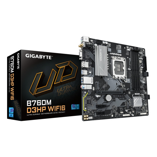 GIGABYTE B760M D3HP WIFI6 Motherboard - Supports Intel Core 14th Gen CPUs, 4+1+1 Phases Digital VRM, up to 5600MHz DDR5, 2xPCIe 4.0 M.2, Wi-Fi 6, GbE LAN, USB 3.2 Gen1 GIGABYTE B760M D3HP WIFI6 Motherboard - Supports Intel Core 14th Gen CPUs, 4+1+1 Phases Digital VRM, up to 5600MHz DDR5, 2xPCIe 4.0 M.2, Wi-Fi 6, GbE LAN, USB 3.2 Gen1