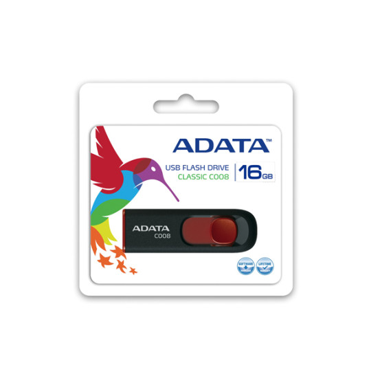 MEMORY DRIVE FLASH USB2 16GB/BLACK/RED AC008-16G-RKD A-DATA MEMORY DRIVE FLASH USB2 16GB/BLACK/RED AC008-16G-RKD A-DATA