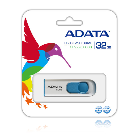 MEMORY DRIVE FLASH USB2 32GB/WH/BLUE AC008-32G-RWE A-DATA MEMORY DRIVE FLASH USB2 32GB/WH/BLUE AC008-32G-RWE A-DATA