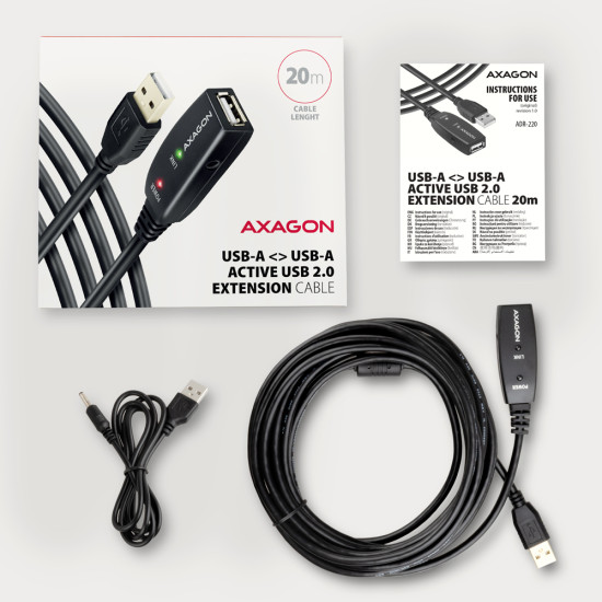 Axagon ADR-220 USB 2.0 A-M -> A-F active extension/repeater cable 20m - Kabel - Digital/Daten USB cable USB A Black Axagon ADR-220 USB 2.0 A-M -> A-F active extension/repeater cable 20m - Kabel - Digital/Daten USB cable USB A Black