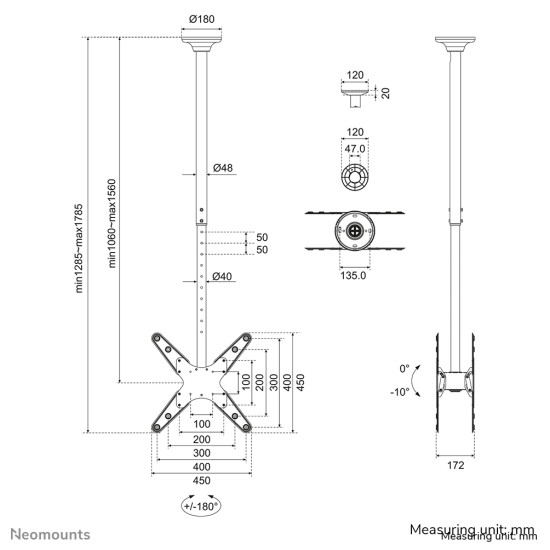 Neomounts FPMA-C340DBLACK Dual monitor/TV mount ceiling 32-75" - h 106-156 cm Neomounts FPMA-C340DBLACK Dual monitor/TV mount ceiling 32-75" - h 106-156 cm