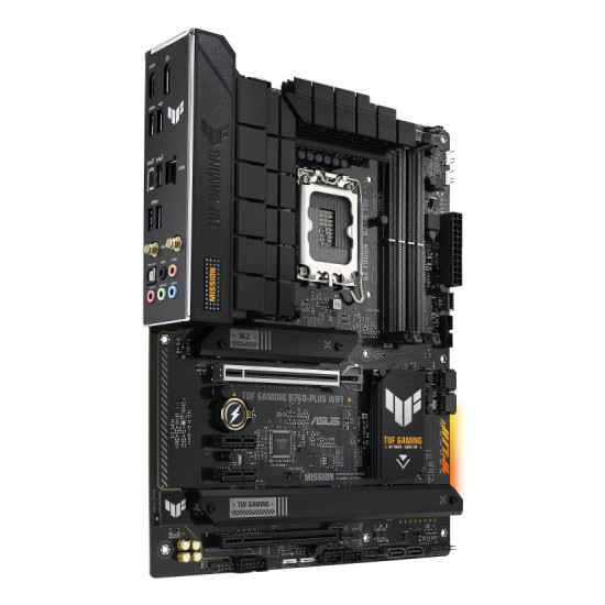 Mainboard|ASUS|Intel B760 Express|LGA1700|ATX|Memory DDR5|Memory slots 4|2xPCI-Express 3.0 1x|1xPCI-Express 3.0 16x|1xPCI-Express 5.0 16x|3xM.2|1xHDMI|1xDisplayPort|1xUSB 2.0|4xUSB 3.2|1xUSB-C|1xOptical S/PDIF|1xRJ45|5xAudio port|TUFGAMINGB760-PLUSWIFI Mainboard|ASUS|Intel B760 Express|LGA1700|ATX|Memory DDR5|Memory slots 4|2xPCI-Express 3.0 1x|1xPCI-Express 3.0 16x|1xPCI-Express 5.0 16x|3xM.2|1xHDMI|1xDisplayPort|1xUSB 2.0|4xUSB 3.2|1xUSB-C|1xOptical S/PDIF|1xRJ45|5xAudio port|TUFGAMINGB760-PLUSWIFI