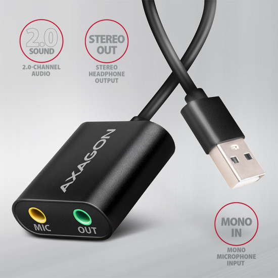 Axagon ADA-12 USB 2.0 Stereo Audio Mini-Adapter 15 cm Kabellänge - Kabel - Audio/Multimedia 2.0 channels Axagon ADA-12 USB 2.0 Stereo Audio Mini-Adapter 15 cm Kabellänge - Kabel - Audio/Multimedia 2.0 channels