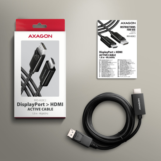 Axagon RVD-HI20C2 DP > HDMI cable 1.8 m, 4K/60Hz Axagon RVD-HI20C2 DP > HDMI cable 1.8 m, 4K/60Hz