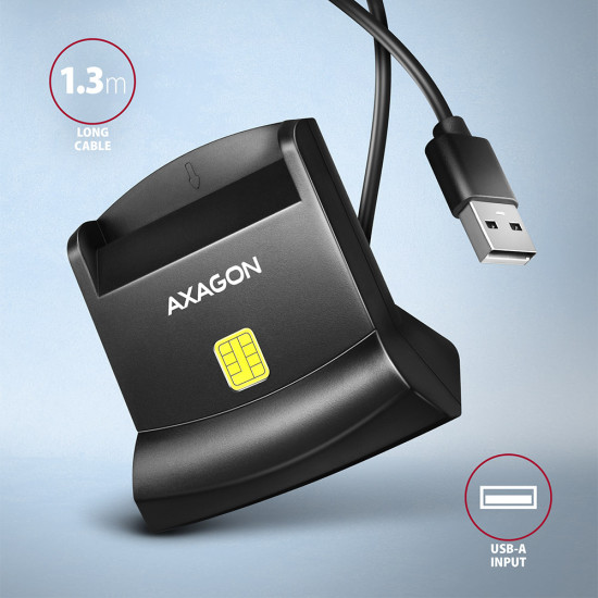 Universal desktop USB contact Smart/ID card reader with long USB-A cable. Suitable for the eObanka application. Universal desktop USB contact Smart/ID card reader with long USB-A cable. Suitable for the eObanka application.