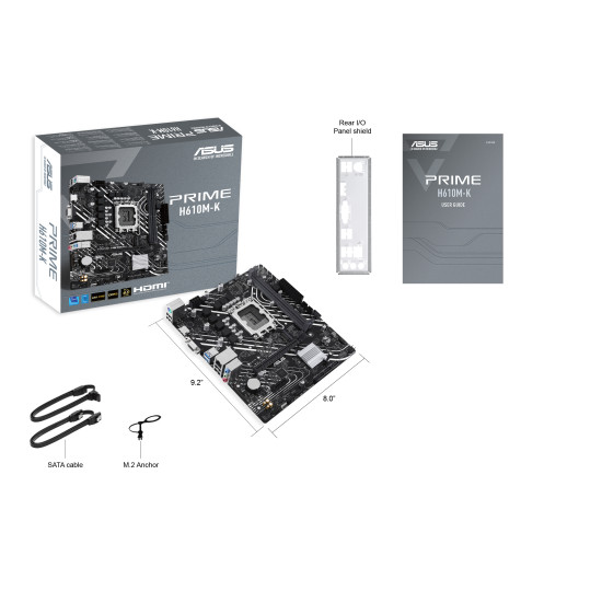 Mainboard|ASUS|Intel H610|LGA1700|Micro-ATX|Memory DDR5|Memory slots 2|1xPCI-Express 3.0 1x|1xPCI-Express 4.0 16x|1xM.2|1x15pin D-sub|1xHDMI|4xUSB 2.0|2xUSB 3.2|1xPS/2|1xRJ45|3xAudio port|PRIMEH610M-K Mainboard|ASUS|Intel H610|LGA1700|Micro-ATX|Memory DDR5|Memory slots 2|1xPCI-Express 3.0 1x|1xPCI-Express 4.0 16x|1xM.2|1x15pin D-sub|1xHDMI|4xUSB 2.0|2xUSB 3.2|1xPS/2|1xRJ45|3xAudio port|PRIMEH610M-K