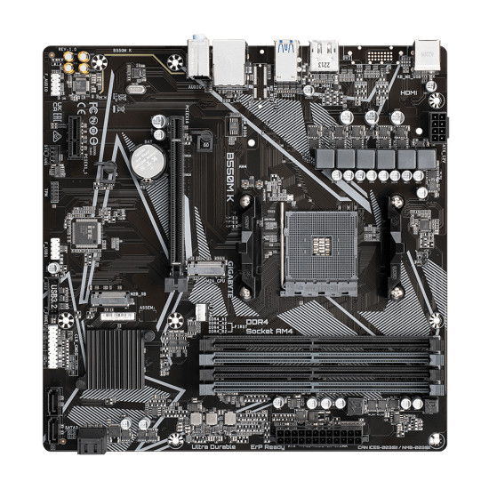 Mainboard|GIGABYTE|AMD B550|SAM4|Micro-ATX|Memory DDR4|Memory slots 4|1xPCI-Express 3.0 1x|1xPCI-Express 4.0 16x|2xM.2|1xHDMI|1xDisplayPort|2xAudio-In|1xAudio-Out|4xUSB 2.0|4xUSB 3.2|1xPS/2|1xRJ45|B550MK Mainboard|GIGABYTE|AMD B550|SAM4|Micro-ATX|Memory DDR4|Memory slots 4|1xPCI-Express 3.0 1x|1xPCI-Express 4.0 16x|2xM.2|1xHDMI|1xDisplayPort|2xAudio-In|1xAudio-Out|4xUSB 2.0|4xUSB 3.2|1xPS/2|1xRJ45|B550MK