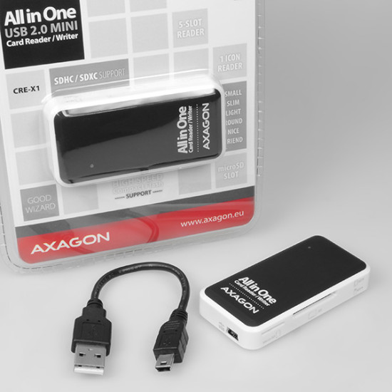 Axagon CRE-X1 card reader USB 2.0 Black, White Axagon CRE-X1 card reader USB 2.0 Black, White