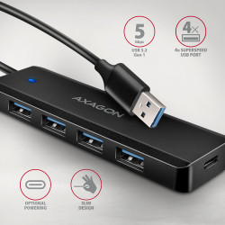AXAGON HUE-C1A 4x USB3.2 Gen 1 Travel hub, USB-C power IN, w. 20cm Type-A cable