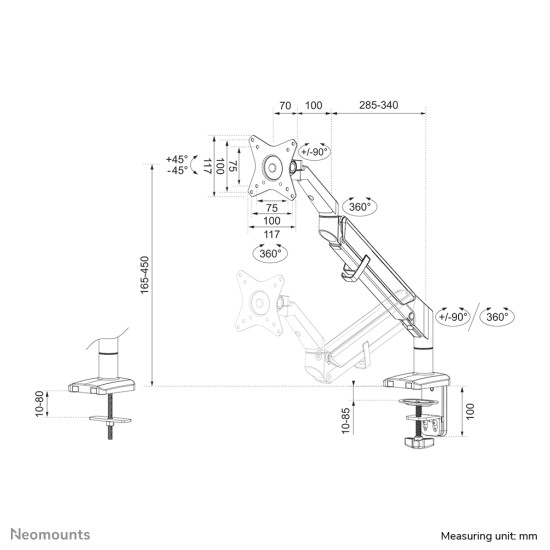 Neomounts DS70-810BL1 Monitor arm 17-32" - gas spring - space saving - 180°-stop Neomounts DS70-810BL1 Monitor arm 17-32" - gas spring - space saving - 180°-stop
