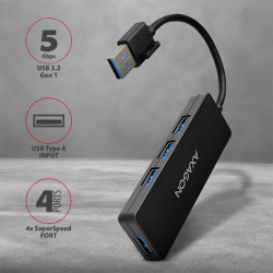 AXAGON HUE-G1A 4x USB3.0 Superspeed SLIM USB hub w. 14cm Type-A cable