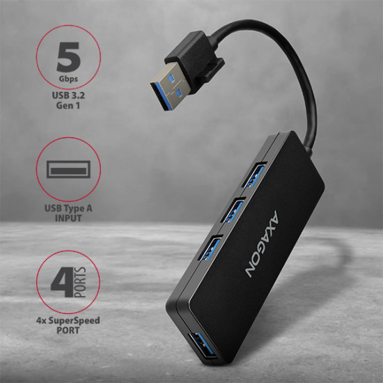AXAGON HUE-G1A 4x USB3.0 Superspeed SLIM USB hub w. 14cm Type-A cable AXAGON HUE-G1A 4x USB3.0 Superspeed SLIM USB hub w. 14cm Type-A cable