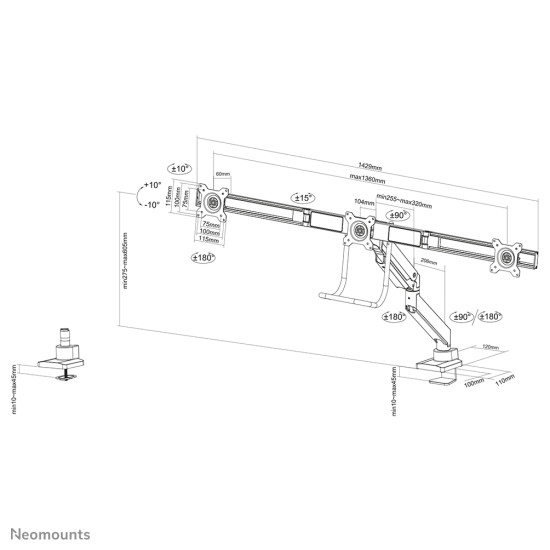 NEOMOUNTS FLAT SCREEN DESK MOUNT (10-27") DESK CLAMP/GROMMET NEOMOUNTS FLAT SCREEN DESK MOUNT (10-27") DESK CLAMP/GROMMET