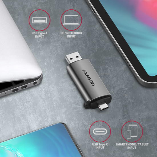 Axagon CRE-SAC card reader USB 3.0 Type-A/Type-C Grey Axagon CRE-SAC card reader USB 3.0 Type-A/Type-C Grey