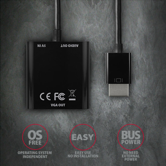 Axagon RVH-VGAN video cable adapter 0.15 m HDMI Type A (Standard) VGA (D-Sub) Black Axagon RVH-VGAN video cable adapter 0.15 m HDMI Type A (Standard) VGA (D-Sub) Black