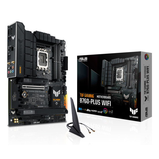 Mainboard|ASUS|Intel B760 Express|LGA1700|ATX|Memory DDR5|Memory slots 4|2xPCI-Express 3.0 1x|1xPCI-Express 3.0 16x|1xPCI-Express 5.0 16x|3xM.2|1xHDMI|1xDisplayPort|1xUSB 2.0|4xUSB 3.2|1xUSB-C|1xOptical S/PDIF|1xRJ45|5xAudio port|TUFGAMINGB760-PLUSWIFI Mainboard|ASUS|Intel B760 Express|LGA1700|ATX|Memory DDR5|Memory slots 4|2xPCI-Express 3.0 1x|1xPCI-Express 3.0 16x|1xPCI-Express 5.0 16x|3xM.2|1xHDMI|1xDisplayPort|1xUSB 2.0|4xUSB 3.2|1xUSB-C|1xOptical S/PDIF|1xRJ45|5xAudio port|TUFGAMINGB760-PLUSWIFI