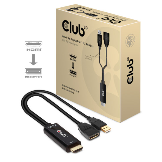 CLUB3D HDMI 2.0 TO DISPLAYPORT 1.2 4K60HZ HDR M/F ACTIVE ADAPTER Black CLUB3D HDMI 2.0 TO DISPLAYPORT 1.2 4K60HZ HDR M/F ACTIVE ADAPTER Black