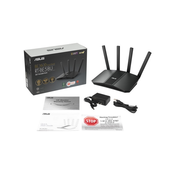 ASUS RT-BE58U wireless router 2.5 Gigabit Ethernet Dual-band (2.4 GHz / 5 GHz) Black ASUS RT-BE58U wireless router 2.5 Gigabit Ethernet Dual-band (2.4 GHz / 5 GHz) Black