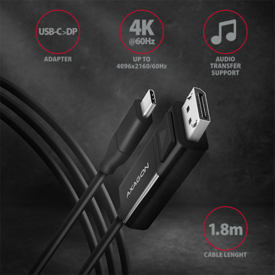 Axagon RVC-DPC video cable adapter 1.8 m USB Type-C DisplayPort Black Axagon RVC-DPC video cable adapter 1.8 m USB Type-C DisplayPort Black