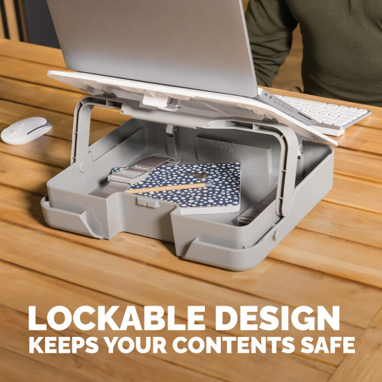 Fellowes Laptop Carry Case with Built-in Laptop Stand - Breyta Lockable Laptop Carry Case for Hybrid Working & Laptops Up To 14"/4KG - White Fellowes Laptop Carry Case with Built-in Laptop Stand - Breyta Lockable Laptop Carry Case for Hybrid Working & Laptops Up To 14"/4KG - White