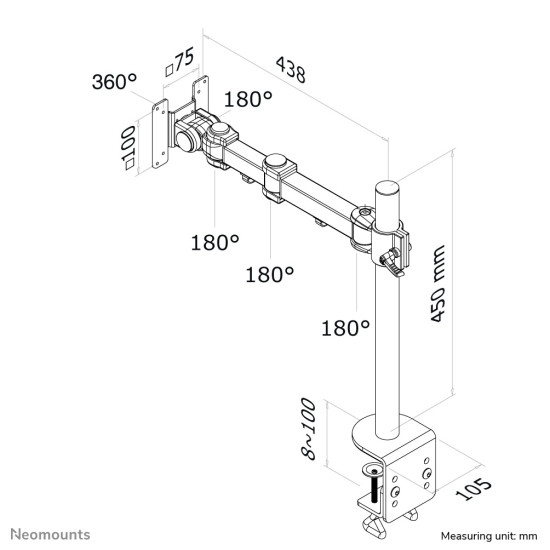NEWSTAR FLAT SCREEN DESK MOUNT (CLAMP)  10-30" BLACK