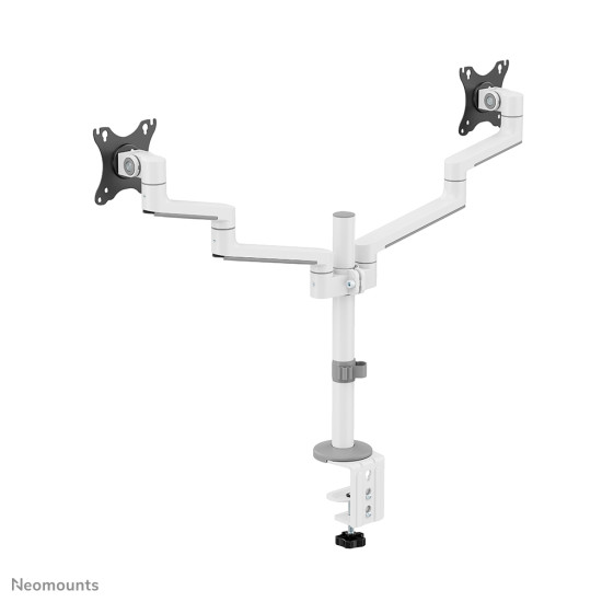 NEOMOUNTS SCREEN DESK MOUNT FOR TWO MONITORS, WHITE (CLAMP+GROMMET)