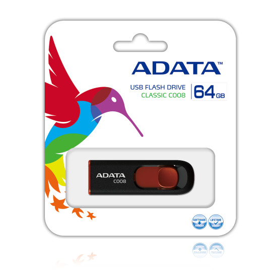 MEMORY DRIVE FLASH USB2 64GB/BLACK/RED AC008-64G-RKD ADATA MEMORY DRIVE FLASH USB2 64GB/BLACK/RED AC008-64G-RKD ADATA