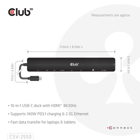 10-1 Portable Dock USB Type-C® 10Gbps to HDMI™ 8K30Hz PD3.1 Max.140Watt 10-1 Portable Dock USB Type-C® 10Gbps to HDMI™ 8K30Hz PD3.1 Max.140Watt