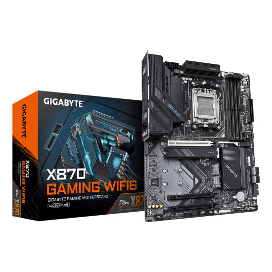 GIGABYTE X870 GAMING WIFI6 Motherboard - Supports AMD Ryzen 9000 CPUs, 8+2+2 phases VRM, up to 8000MHz DDR5 (OC), 1xPCIe 5.0 + 2xPCIe 4.0, Wi-Fi 6, 2.5GbE LAN, USB 4 GIGABYTE X870 GAMING WIFI6 Motherboard - Supports AMD Ryzen 9000 CPUs, 8+2+2 phases VRM, up to 8000MHz DDR5 (OC), 1xPCIe 5.0 + 2xPCIe 4.0, Wi-Fi 6, 2.5GbE LAN, USB 4
