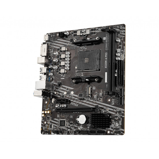 Mainboard|MSI|AMD A520|SAM4|MicroATX|1xPCI-Express 3.0 1x|1xPCI-Express 3.0 16x|1xM.2|Memory DDR4|Memory slots 2|1xDVI|1xHDMI|2xAudio-Out|2xUSB 2.0|4xUSB 3.2|1xRJ45|A520M-APRO Mainboard|MSI|AMD A520|SAM4|MicroATX|1xPCI-Express 3.0 1x|1xPCI-Express 3.0 16x|1xM.2|Memory DDR4|Memory slots 2|1xDVI|1xHDMI|2xAudio-Out|2xUSB 2.0|4xUSB 3.2|1xRJ45|A520M-APRO