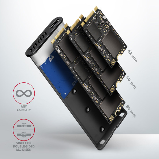 SSD ACC ENCLOSURE M.2 NVME/SATA USB-C EEM2-SB2 AXAGON SSD ACC ENCLOSURE M.2 NVME/SATA USB-C EEM2-SB2 AXAGON