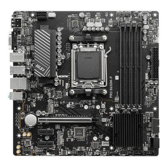 Mainboard|MSI|AMD B650|SAM5|Micro-ATX|Memory DDR5|Memory slots 4|2xPCI-Express 1x|1xPCI-Express 16x|2xM.2|1x15pin D-sub|1xHDMI|1xDisplayPort|4xUSB 2.0|4xUSB 3.2|1xPS/2|1xRJ45|3xAudio port|PROB650M-P Mainboard|MSI|AMD B650|SAM5|Micro-ATX|Memory DDR5|Memory slots 4|2xPCI-Express 1x|1xPCI-Express 16x|2xM.2|1x15pin D-sub|1xHDMI|1xDisplayPort|4xUSB 2.0|4xUSB 3.2|1xPS/2|1xRJ45|3xAudio port|PROB650M-P