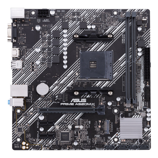Mainboard|ASUS|AMD A520|SAM4|MicroATX|2xPCI-Express 3.0 1x|1xPCI-Express 3.0 16x|1xM.2|Memory DDR4|Memory slots 2|1x15pin D-sub|1xHDMI|2xUSB 2.0|4xUSB 3.2 type B|1xPS/2|3xStereo jack 3.5mm|1xRJ45|PRIMEA520M-K Mainboard|ASUS|AMD A520|SAM4|MicroATX|2xPCI-Express 3.0 1x|1xPCI-Express 3.0 16x|1xM.2|Memory DDR4|Memory slots 2|1x15pin D-sub|1xHDMI|2xUSB 2.0|4xUSB 3.2 type B|1xPS/2|3xStereo jack 3.5mm|1xRJ45|PRIMEA520M-K