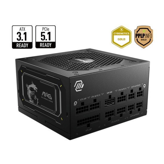 Power Supply|MSI|MAG A850GL PCIE5 II|850 Watts|Efficiency 80 PLUS GOLD|PFC Active|MAGA850GLPCIE5II Power Supply|MSI|MAG A850GL PCIE5 II|850 Watts|Efficiency 80 PLUS GOLD|PFC Active|MAGA850GLPCIE5II