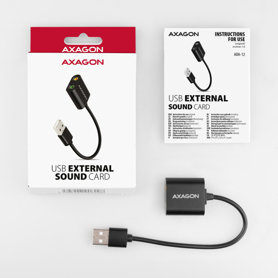 Axagon ADA-12 USB 2.0 Stereo Audio Mini-Adapter 15 cm Kabellänge - Kabel - Audio/Multimedia 2.0 channels Axagon ADA-12 USB 2.0 Stereo Audio Mini-Adapter 15 cm Kabellänge - Kabel - Audio/Multimedia 2.0 channels