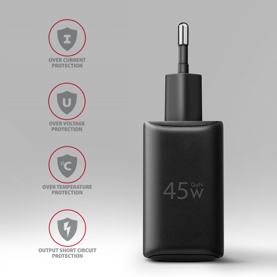 Axagon ACU-PQ45 QC 3.0, 4.0/AFC/FCP/PPS/PD, 45W, schwarz - Netzladegerät mit USB-A und USB-C Schnittstelle Mobile phone, Smartphone, Smartwatch, Tablet, Universal Black AC Fast charging Indoor Axagon ACU-PQ45 QC 3.0, 4.0/AFC/FCP/PPS/PD, 45W, schwarz - Netzladegerät mit USB-A und USB-C Schnittstelle Mobile phone, Smartphone, Smartwatch, Tablet, Universal Black AC Fast charging Indoor