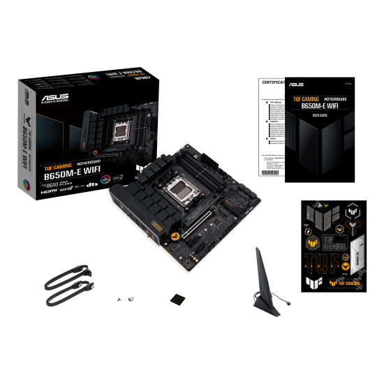 Mainboard|ASUS|AMD B650|SAM5|Micro-ATX|Memory DDR5|Memory slots 4|2xPCI-Express 4.0 1x|1xPCI-Express 4.0 16x|2xM.2|1xHDMI|2xDisplayPort|4xUSB 2.0|2xUSB 3.2|2xUSB-C|1xRJ45|3xAudio port|TUFGAMINGB650M-EWIFI Mainboard|ASUS|AMD B650|SAM5|Micro-ATX|Memory DDR5|Memory slots 4|2xPCI-Express 4.0 1x|1xPCI-Express 4.0 16x|2xM.2|1xHDMI|2xDisplayPort|4xUSB 2.0|2xUSB 3.2|2xUSB-C|1xRJ45|3xAudio port|TUFGAMINGB650M-EWIFI