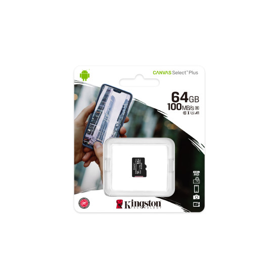 Kingston Technology 64GB micSDXC Canvas Select Plus 100R A1 C10 Single Pack w/o ADP