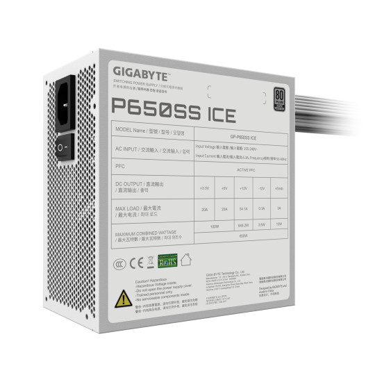 Power Supply|GIGABYTE|GP-P650SS ICE|650 Watts|Efficiency 80 PLUS SILVER|PFC Active|MTBF 100000 hours|GP-P650SSICE Power Supply|GIGABYTE|GP-P650SS ICE|650 Watts|Efficiency 80 PLUS SILVER|PFC Active|MTBF 100000 hours|GP-P650SSICE