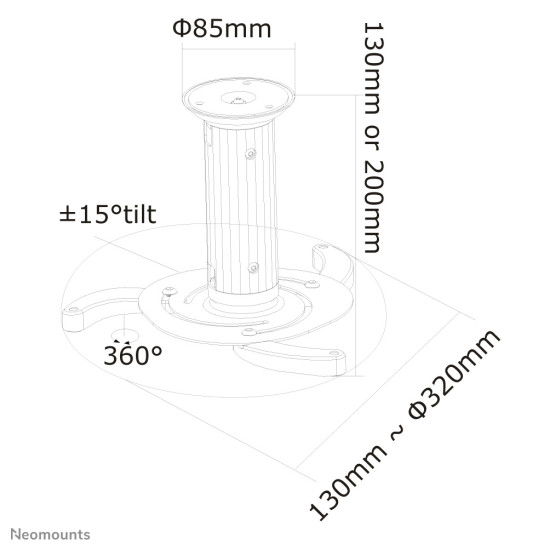 Neomounts BEAMER-C80 Beamer ceiling mount - h 13-20 cm - full motion Neomounts BEAMER-C80 Beamer ceiling mount - h 13-20 cm - full motion