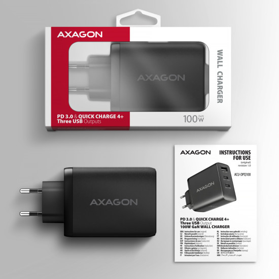 MOBILE CHARGER WALL USB 100W/GAN 3PORT ACU-DPQ100 AXAGON MOBILE CHARGER WALL USB 100W/GAN 3PORT ACU-DPQ100 AXAGON