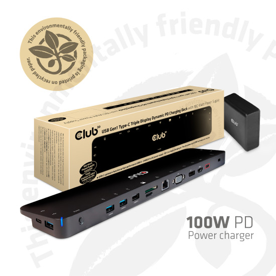 CLUB3D USB Type C 3.2 Gen1 Triple Display Dynamic PD Charging Dock 100W PD Power charger CLUB3D USB Type C 3.2 Gen1 Triple Display Dynamic PD Charging Dock 100W PD Power charger