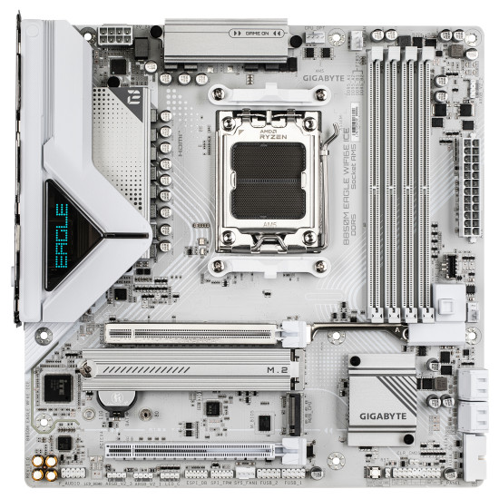 B850M EAGLE WIFI6E ICE Motherboard - AMD Ryzen 9000 Series CPUs, 8+2+2 Phases Digital VRM, up to 8200MHz DDR5 (OC), 1xPCIe 5.0 + 1xPCIe 4.0 M.2, Wi-Fi 6E, 2.5 GbE LAN, USB 3.2 Gen 2 B850M EAGLE WIFI6E ICE Motherboard - AMD Ryzen 9000 Series CPUs, 8+2+2 Phases Digital VRM, up to 8200MHz DDR5 (OC), 1xPCIe 5.0 + 1xPCIe 4.0 M.2, Wi-Fi 6E, 2.5 GbE LAN, USB 3.2 Gen 2