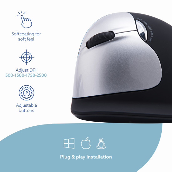 Ergonomic mouse R-Go HE Break with break software, large (hand size ≥ 185 mm), left-handed, Bluetooth, black