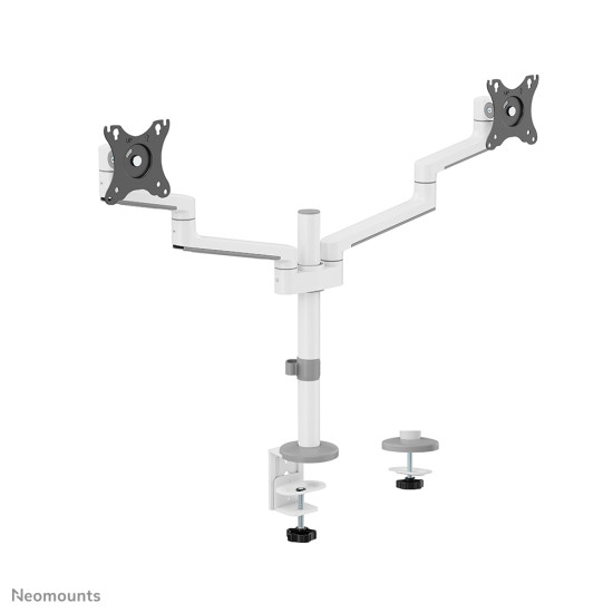 NEOMOUNTS SCREEN DESK MOUNT FOR TWO MONITORS, WHITE (CLAMP+GROMMET)